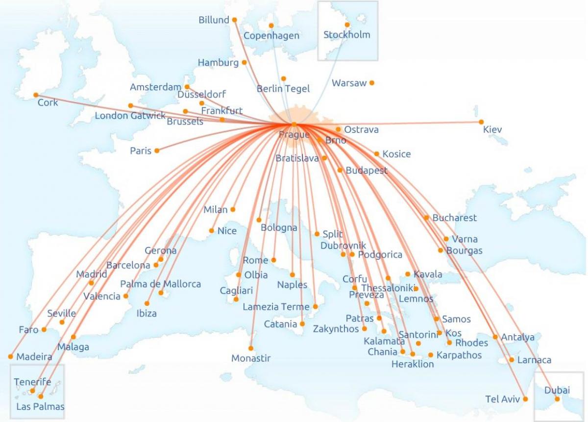 kaart van Czech airlines route