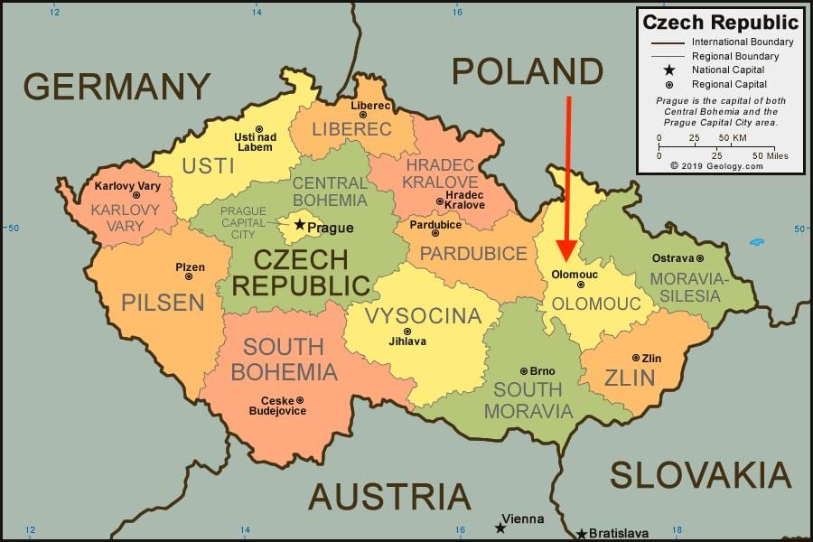 kaart van olomouc, tsjechië