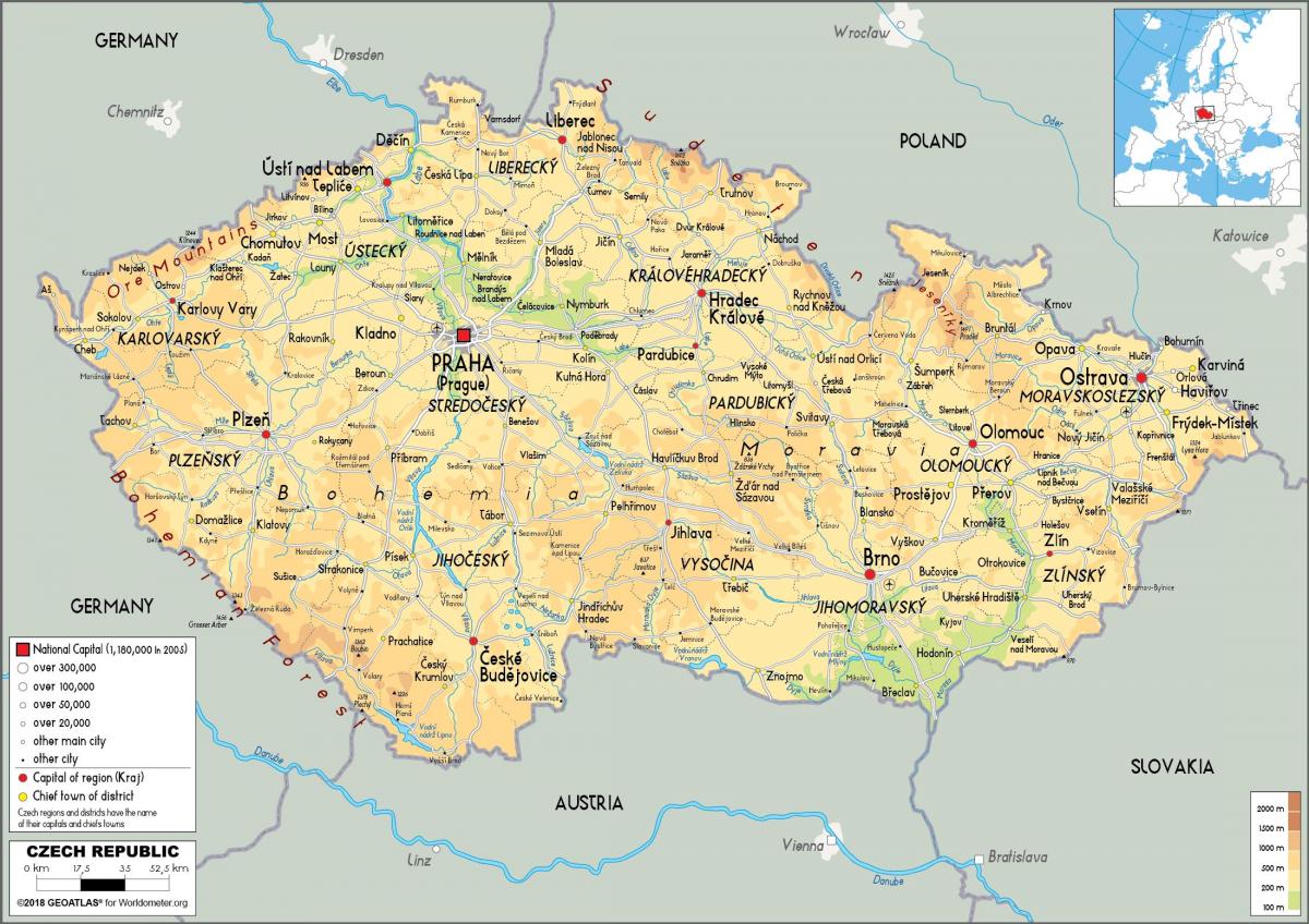kaart van Oostenrijk en de tsjechische republiek
