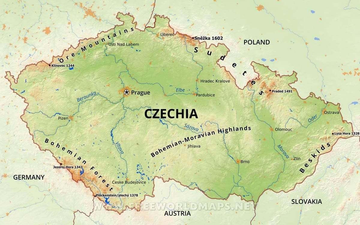 Tsjechië rivier de kaart