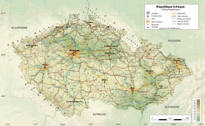 Tsjechië geografische kaart