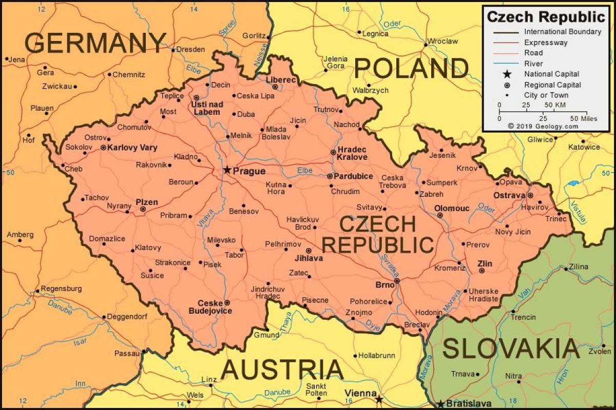 kaart van tsjechië en omliggende landen