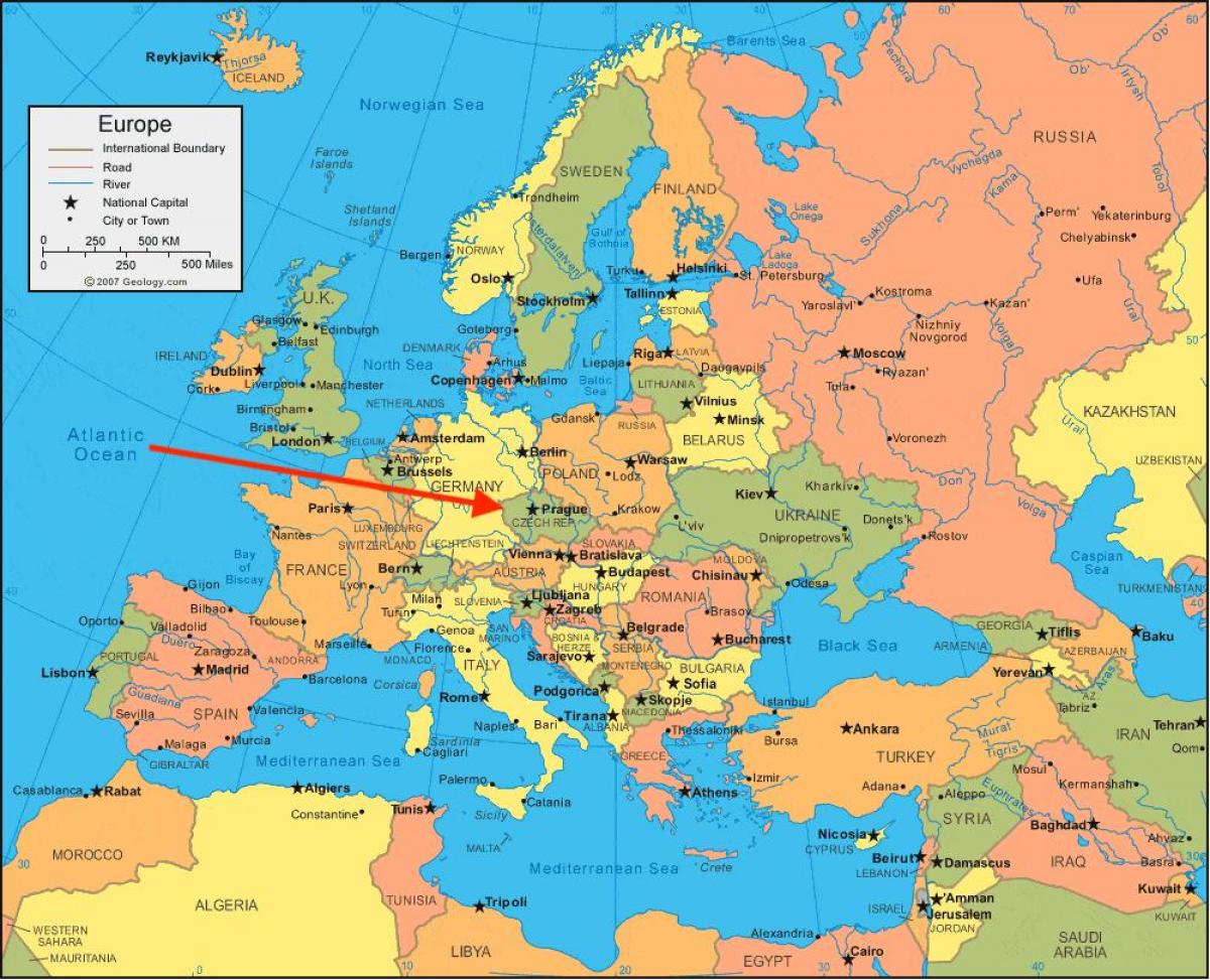 kaart van tsjechië in Europa